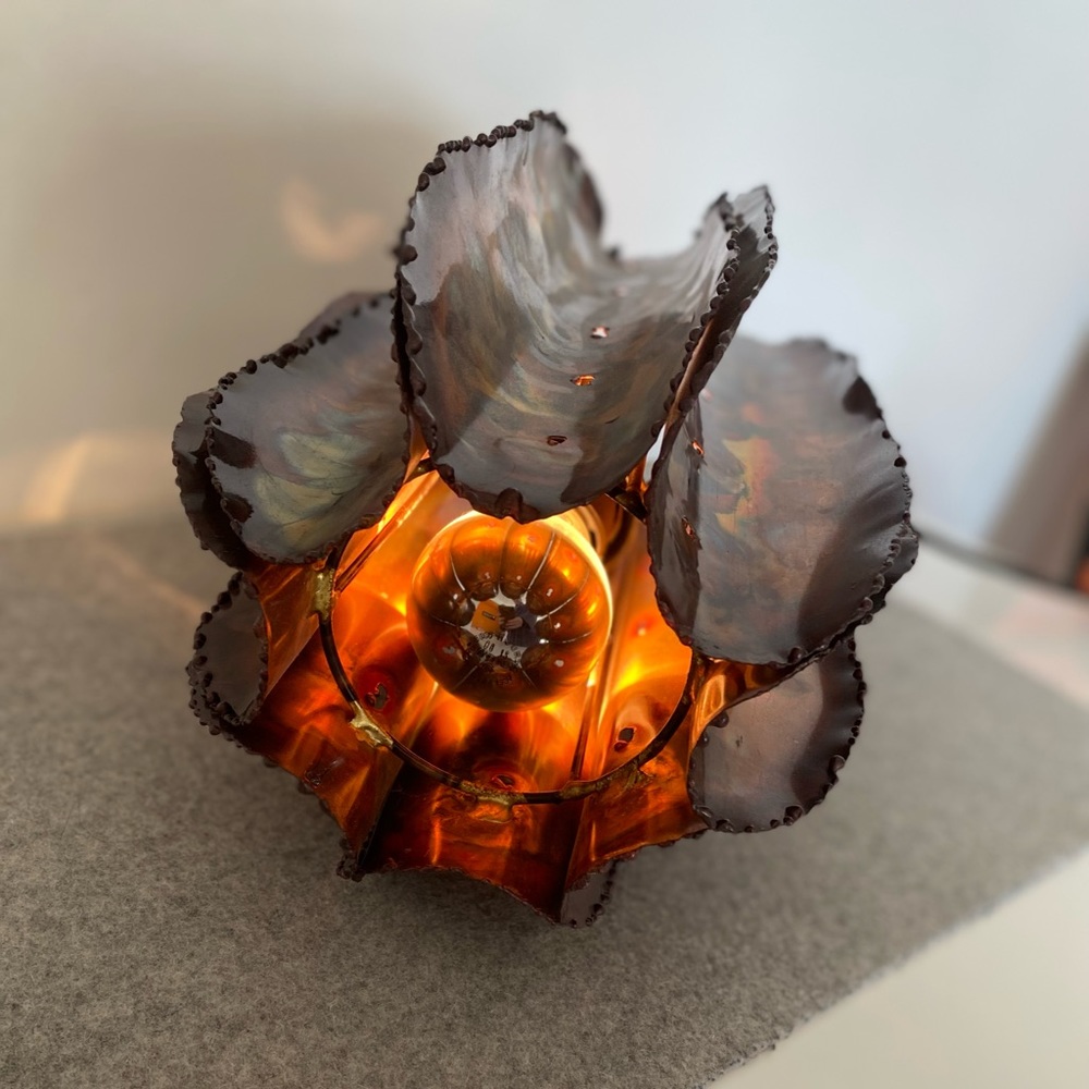 Vintage MCM Brutalist Copper Lamp + Fancy Edison Bulb